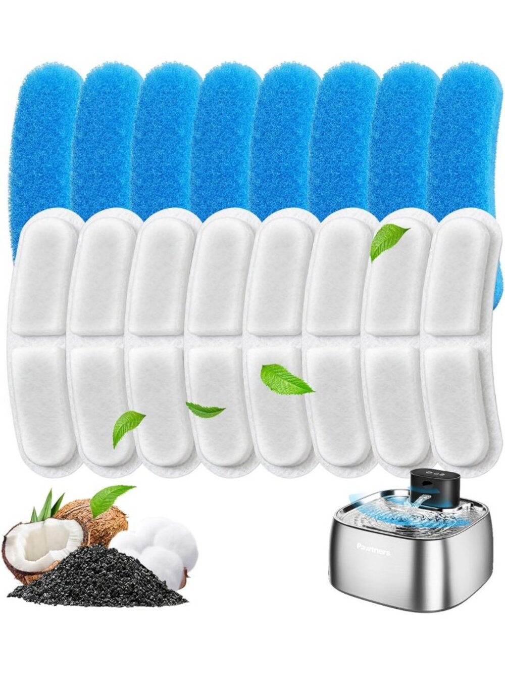 8-Pack Replacement Filters for Pumpless Cat/Dog Water Fountain, Multi-Layer